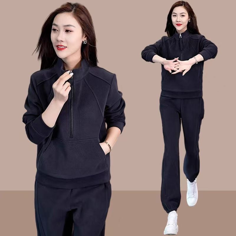 Zipper Stand Collar Women Sweatshirt