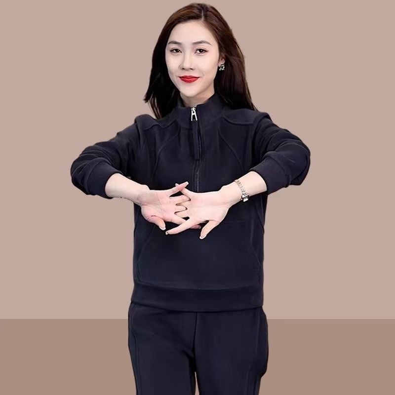 Zipper Stand Collar Women Sweatshirt