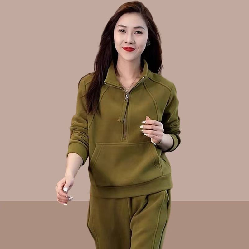 Zipper Stand Collar Women Sweatshirt