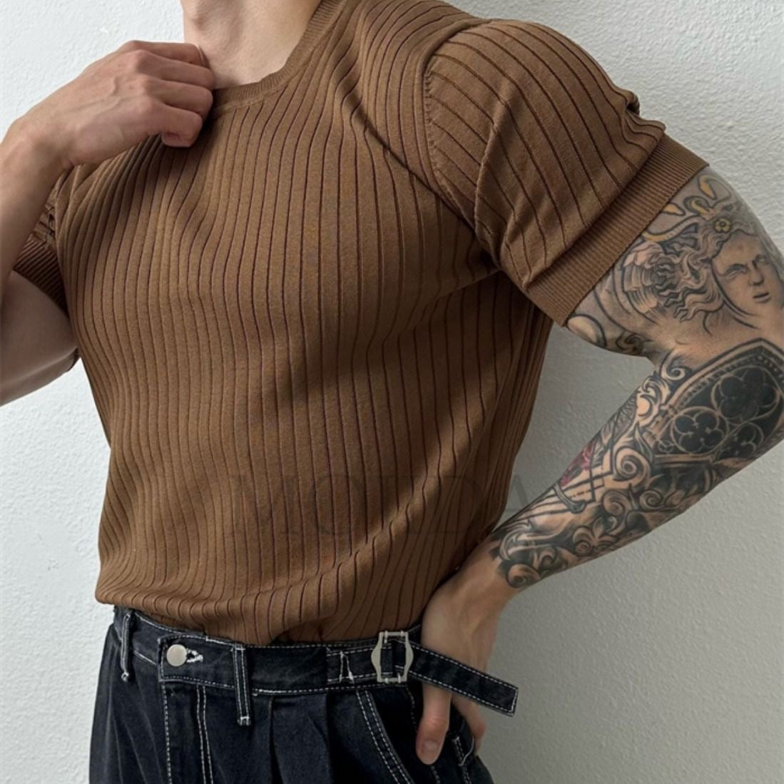 Men T Shirts Knitted Short Sleeve