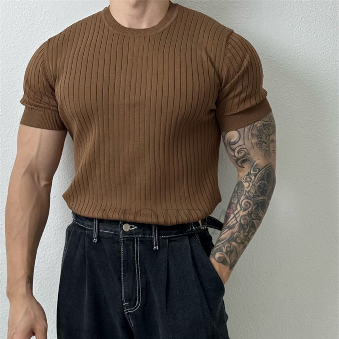 Men T Shirts Knitted Short Sleeve