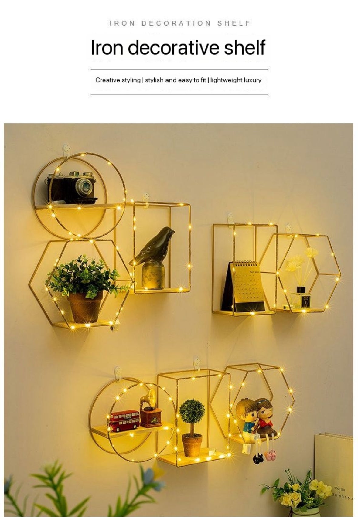 Geometric shapes shelves with lights