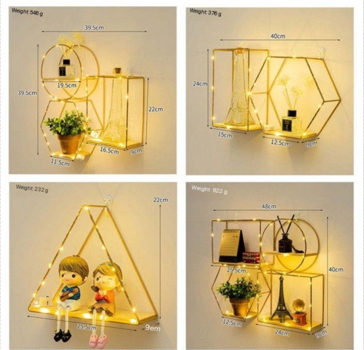 Geometric shapes shelves with lights